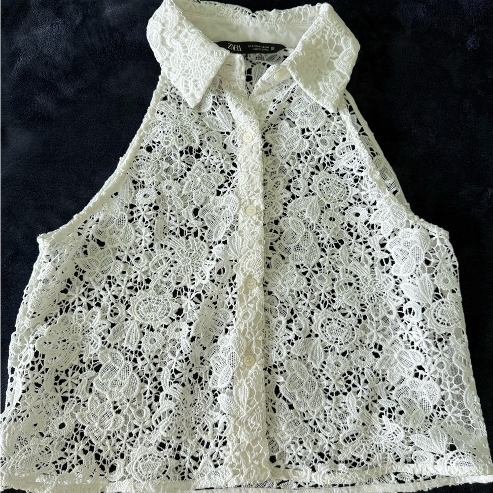 Zara White Sleeveless Crop Blouse